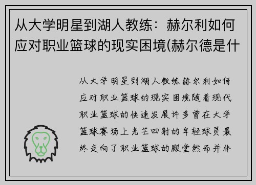 从大学明星到湖人教练：赫尔利如何应对职业篮球的现实困境(赫尔德是什么职业)